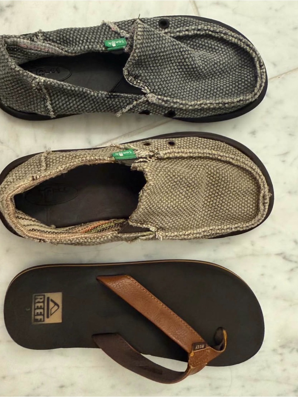 Sanuk Slip-On Canvas Shoes x2 & Reef Flip Flop - All 3 Pair Size 3